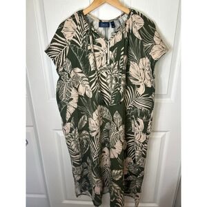 D&Co Beach Tropical Leaf Print Tunic Dress Kaftan Resortwear XL Cover Up